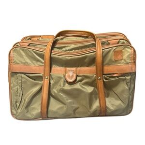 Hartmann Luggage Carry On/Computer/Briefcase Tan Nylon W/ Leather Handles Travel